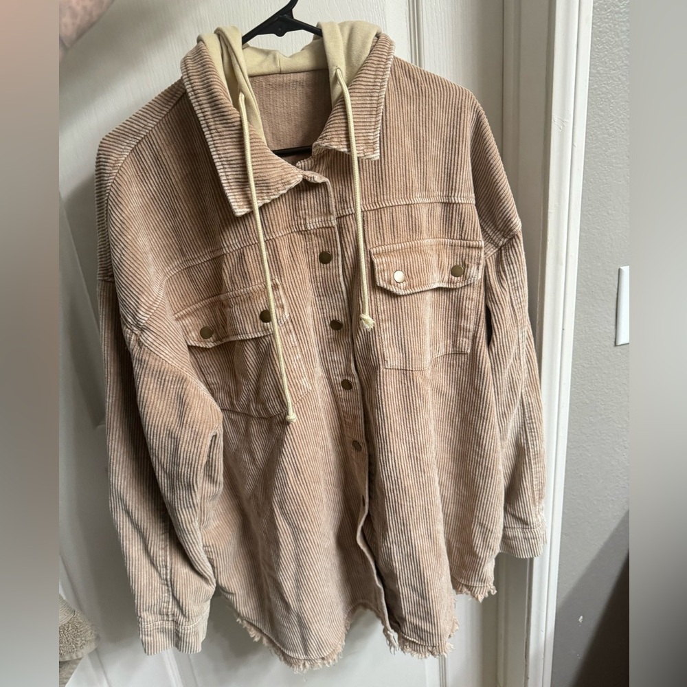 Corduroy Shacket Jacket hoodie hooded khaki beige